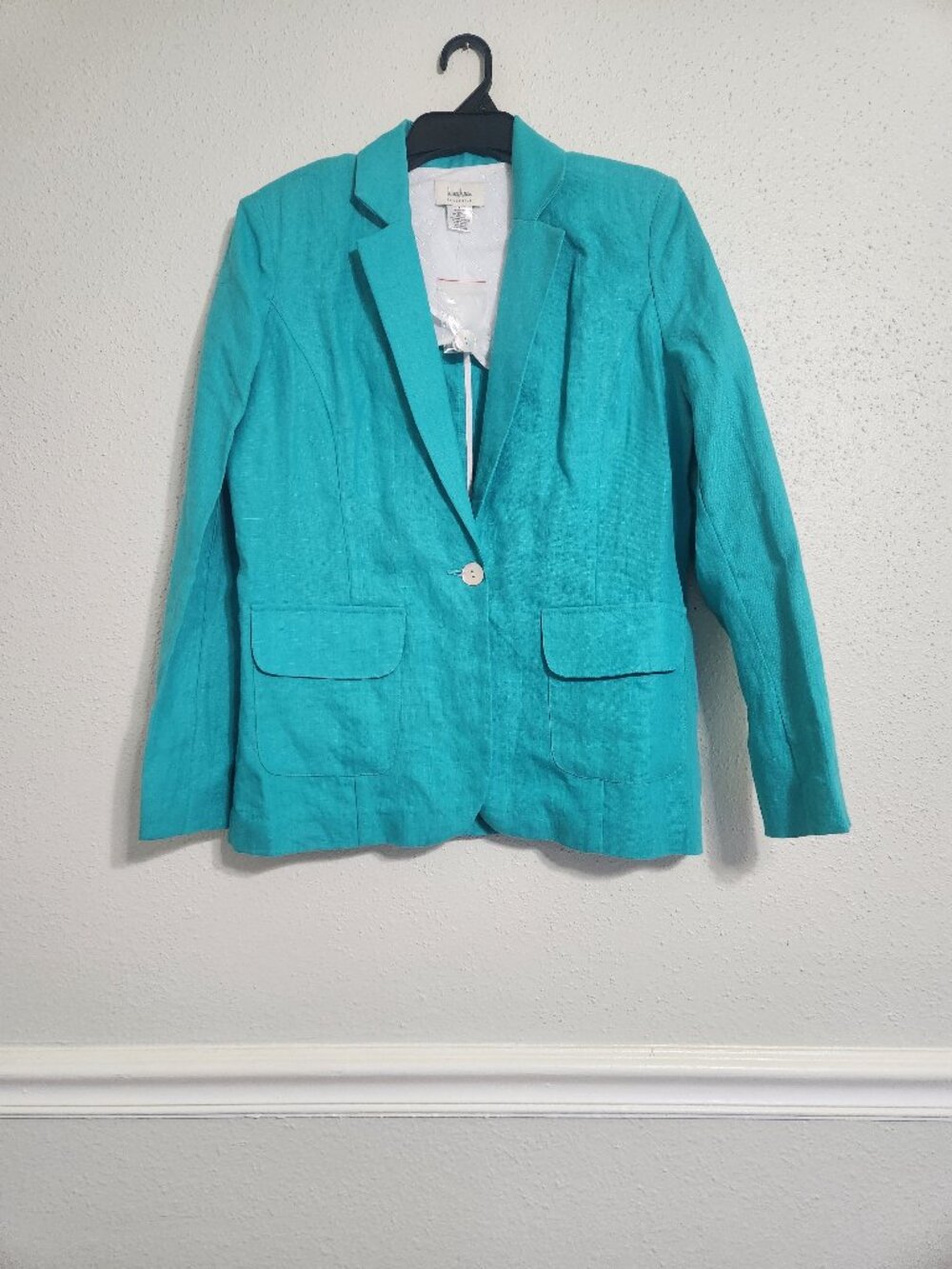 Newman Marcus Women's 100% Linen Blazer Teal Size M Button Front NEW